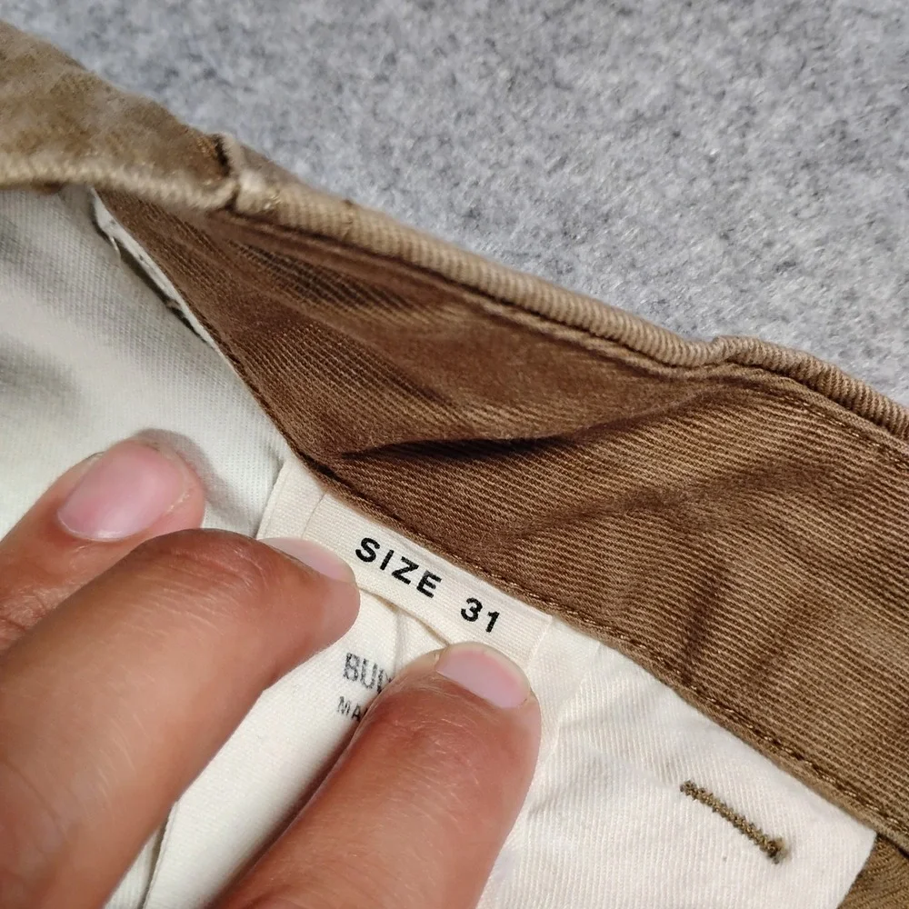 Buck Mason Officer Pant Mens 31 Brown Slub Twill Chino Casual Button Fly Pants